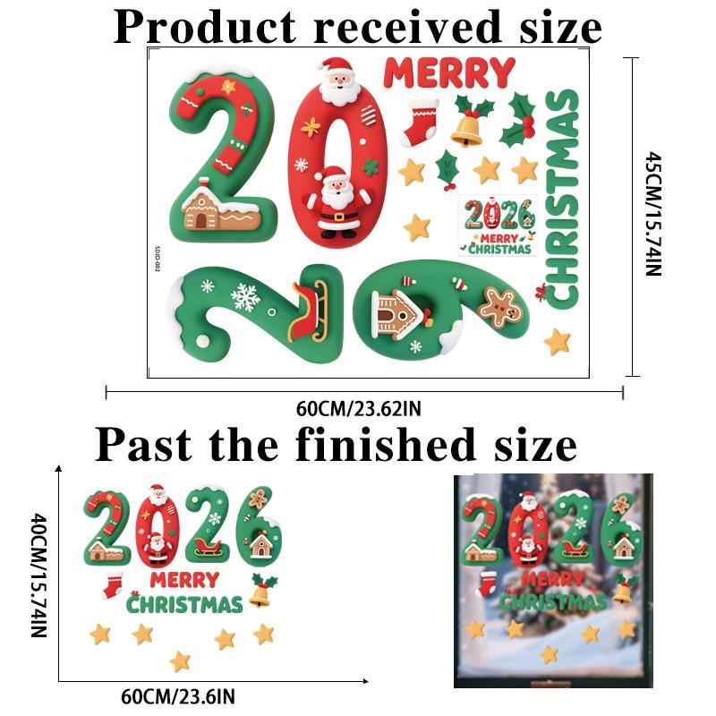 Christmas 2026 Cartoon 3D Digital Glass Sticker Shopping Mall Window Static Removable Window Sticker