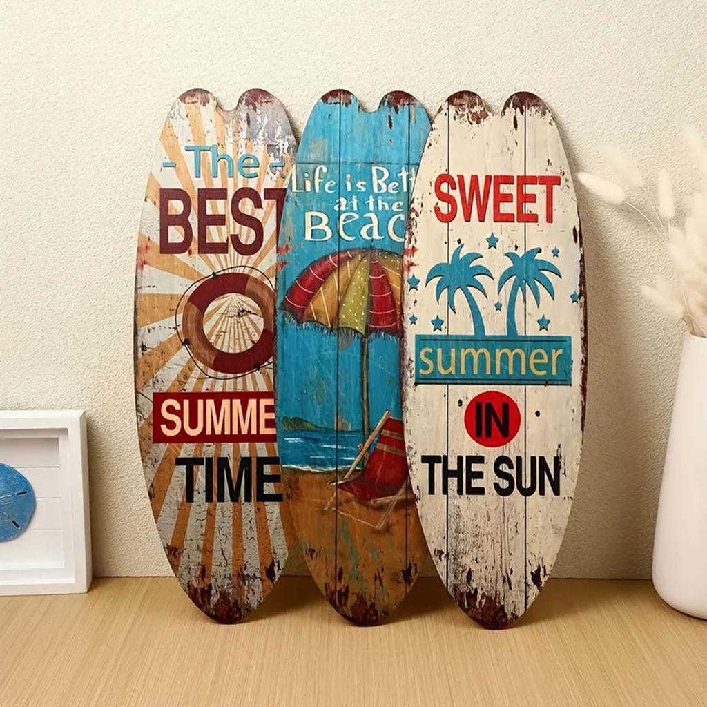 Summer Beach Ocean Theme Surfboard Wooden Sign Bar Home Wall Retro Decoration Wooden Sign Decoration