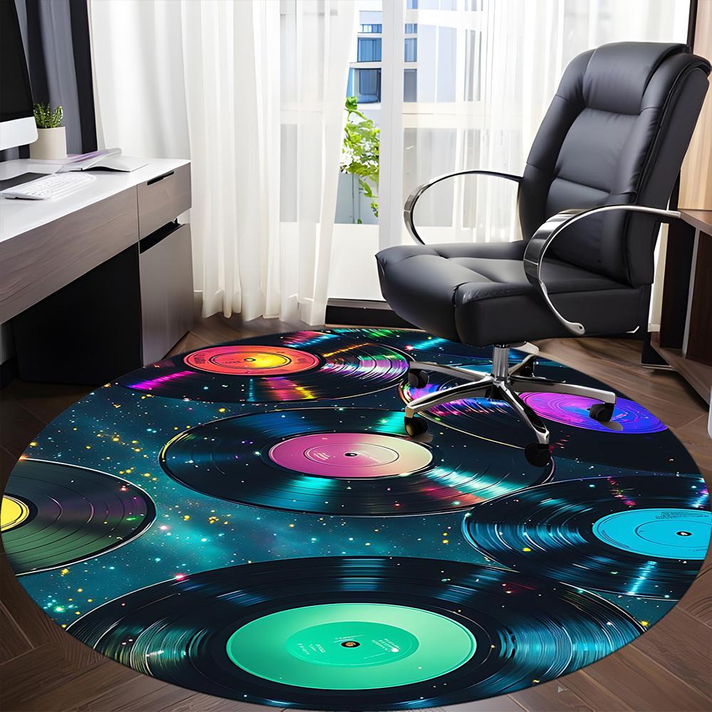 1pc Vinyl Records Cosmic Office Round Area Rug,  Mat Suitable ForOffice, Under Office Chairs Bedroom Living Room Home Decor, Room Deco