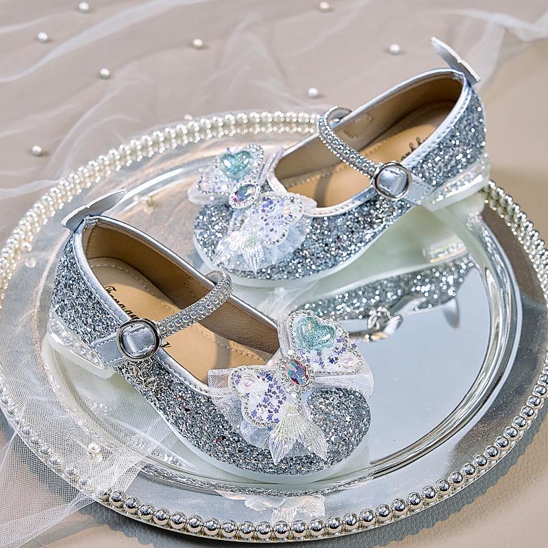 Nuove Scarpe Principessa Coda di Sirena di Cristallo 2025 per Bambine con Suola Morbida e Tacco Alto, Perfette per Abiti da Sera