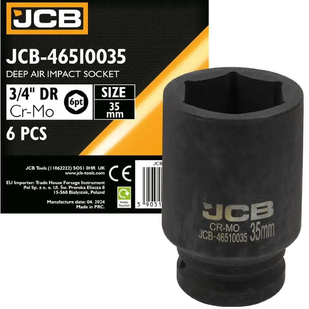 JCB 3/4" Cr-Mo Deep Impact Socket 6-Point 35mm Socket Wrench