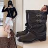 Pleated Pile Boots Women's New Black Merad Medium Boots Autumn and Winter Pants Boots Locomotive Martin Boots