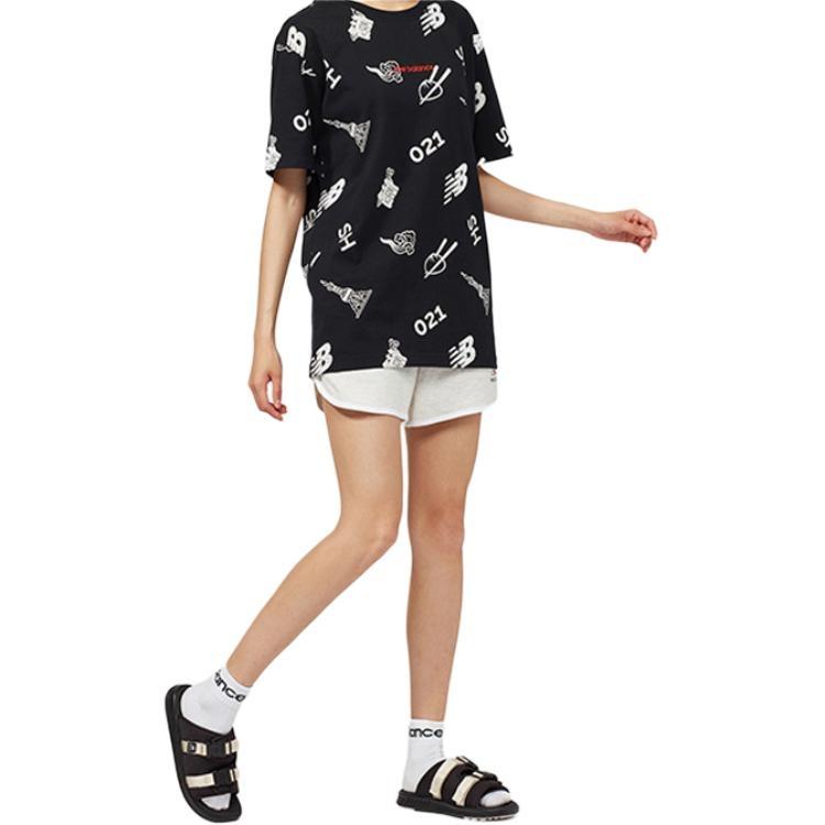 New Balance Printing Short Sleeve Couple Style Black Unisex AMT02372-BK