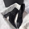 Women Suede Pointed Toe Chelsea Boots Woman Sexy Mid-calf Boot  New Winter Heels Shoes Luxury Party Pumps Fashion Goth Shoe