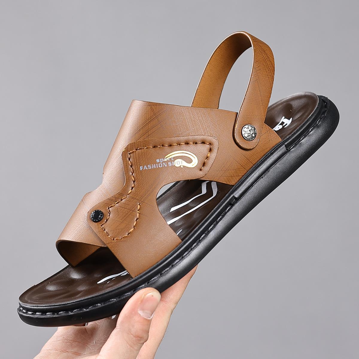 

Новые мужские нескользящие сандалии с открытым носком, удобные и дышащие, повседневная пляжная обувь, универсальные тапочки на платформе 39 коричневый