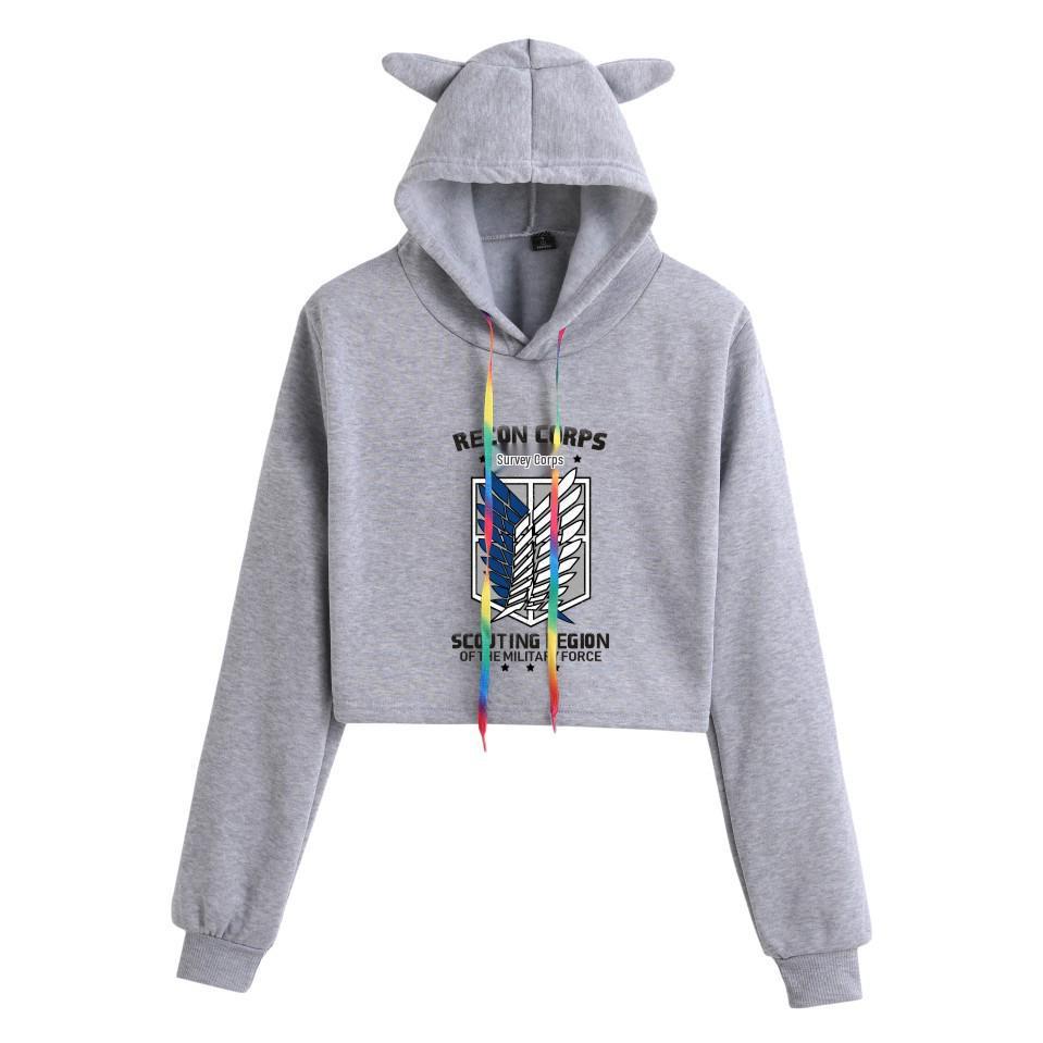 Attack on Titan Women's Cropped Hoodie with Cat Ears - Mikasa & Eren Wings of Freedom Anime Merchandise