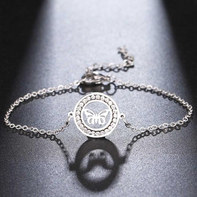 

Нержавеющая сталь для женщин кристалл браслет классический стиль бабочки круглые браслеты золотого цвета помолвочные украшения