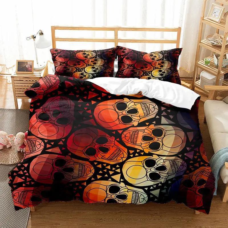 Comforter Halloween Printed Duvet 2 People Bedding Set Color Sugar Skull Microfiber Bedroom