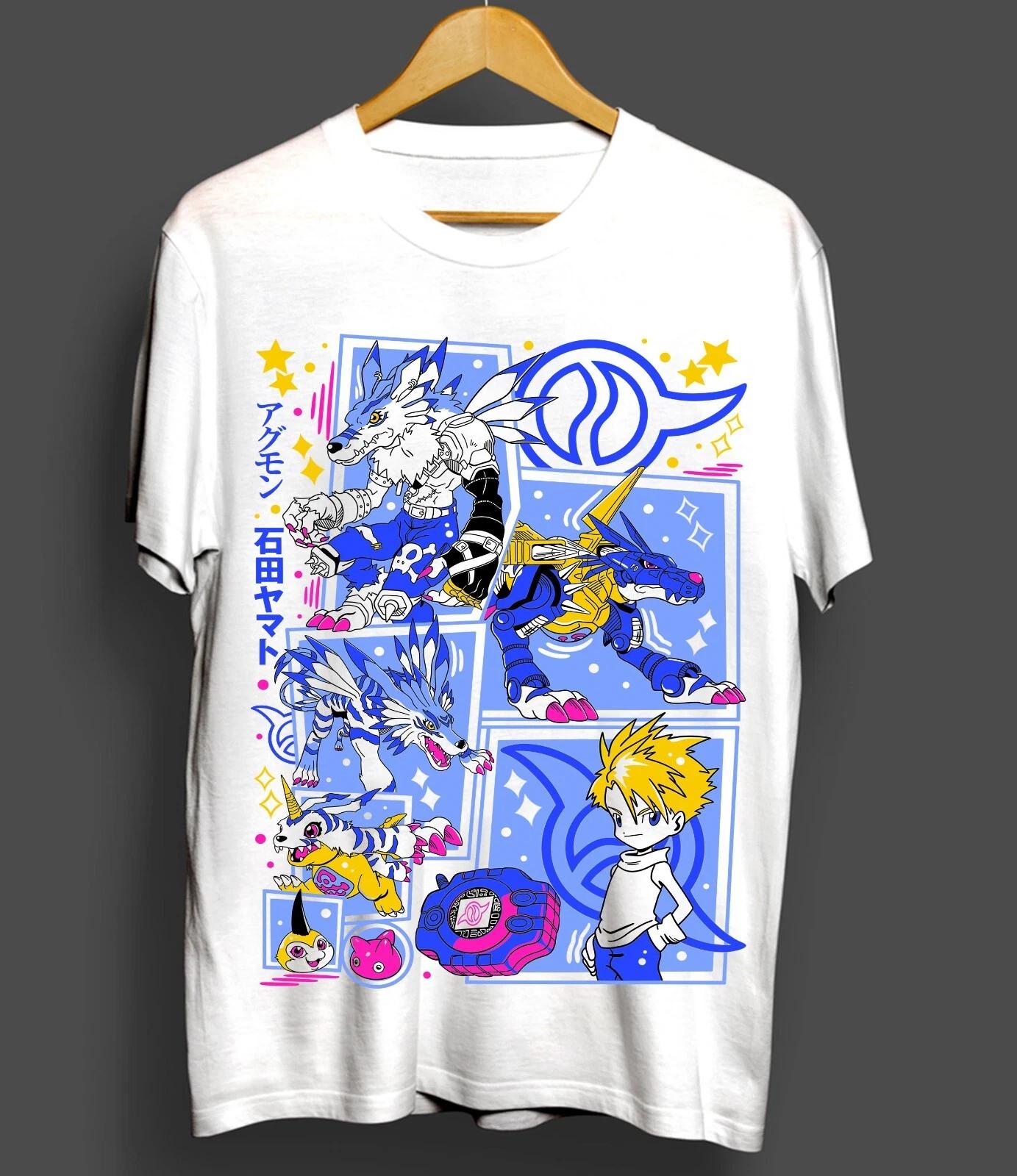 Digimon Anime Retro T-Shirt Manga Shirt Anime Shirt Herren und Damen Sommer Baumwolle Bequem Locker Mode Kurzarm Top 4XL white