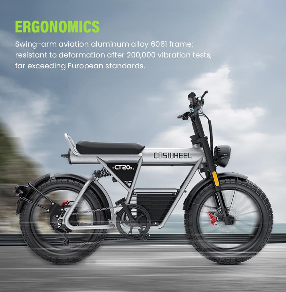 COSWHEEL CT20S elsykkel, 1500W motor, 60V 27,5Ah batteri, 20*5,0-tommers terrengdekk, 65 km/t Maks hastighet, 160 km Maks rekkevidde, Shimano 7-Speed
