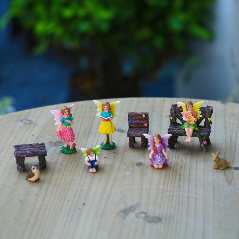 10 Pcs Mini Flower Fairy Figurine Resin Craf Elf Set Miniatures Garden Micro Landscape Potted Decoration Indoor Room Ornaments