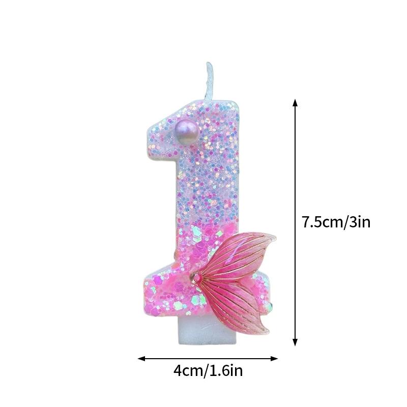 Mermaid Tail 3D Cake Candle 0-9 Number Birthday Candles Glitter Cake Topper Mermaid Theme Birthday Party Wedding Decoration