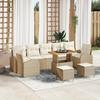 10-piece Garden Sofa Set with Beige Cushions Poly Rattan Acacia, 2-Seater Garden Sofa with Beige Cushions 3362381