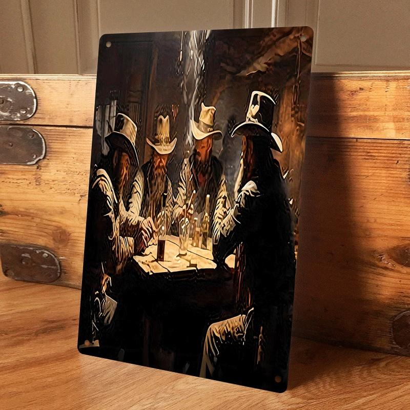 

1 piece: Vintage Western Cowboy Tavern Tin Plate Painting, Bar/Coffee Shop Wall Decoration Mural, American Country Style Metal H (as the picture,20x30cm)