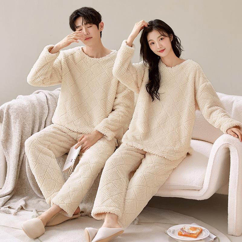 Pánské a dámské silné pyžamo z korálového fleecu: Hřejivá sametová flanelová zimní souprava