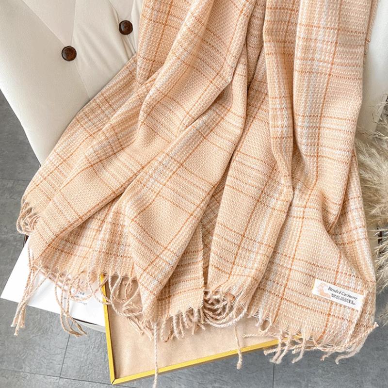 

High-End Plaid Winter Scarf Shawl Warm Student Fashion Neck Warmer Versatile Thickened Dual-Use One Size