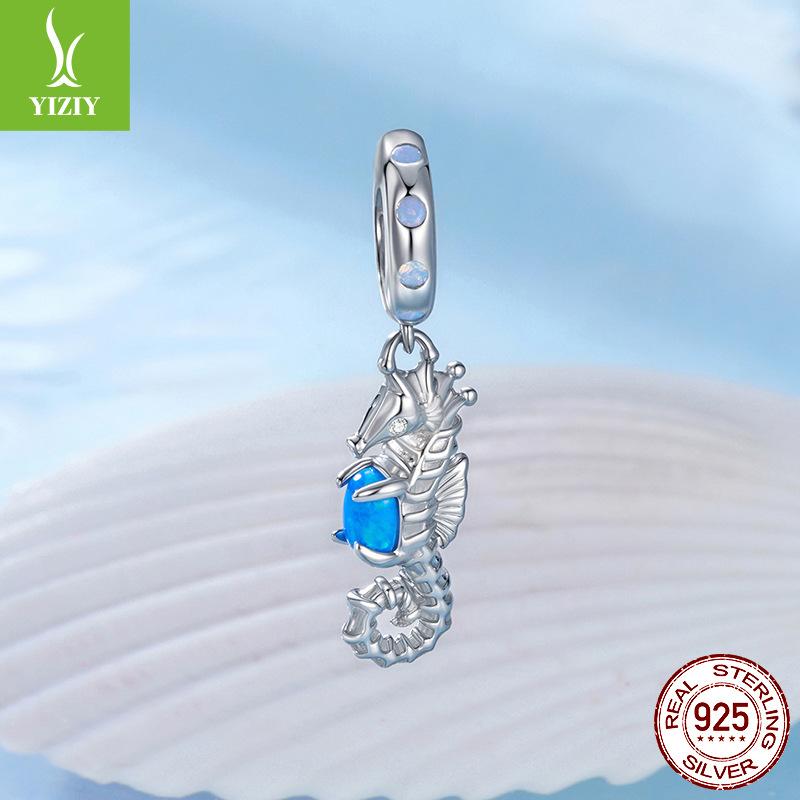 S925 Silver Seahorse Pendant Diy Bracelet Beaded Charm 925 Silver Bead Jewelry Accessories