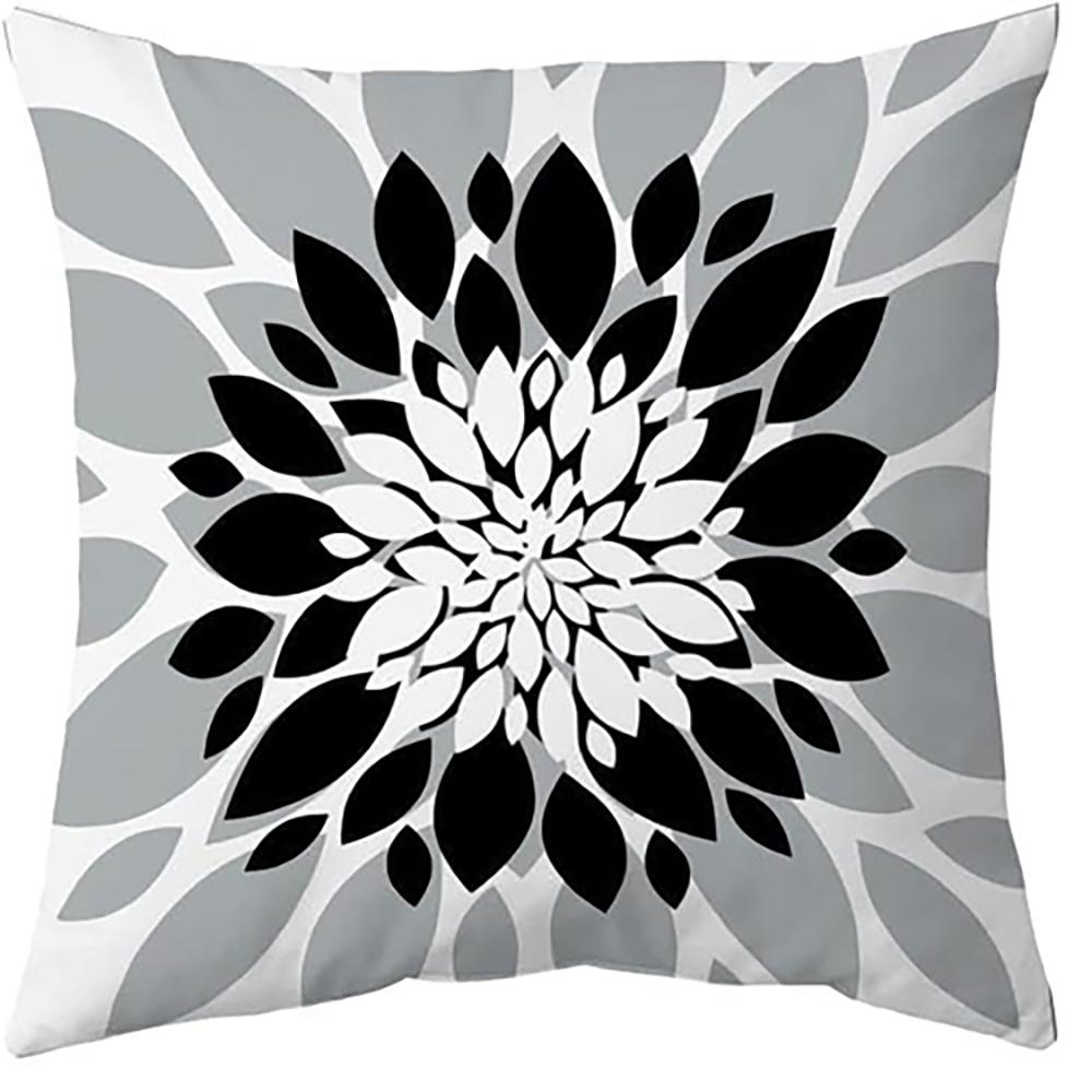 Black and White Floral Pattern Square Pillow Covers Set ,,sofa and Chair Cushion Covers, Home Bedroom Room Decoration
