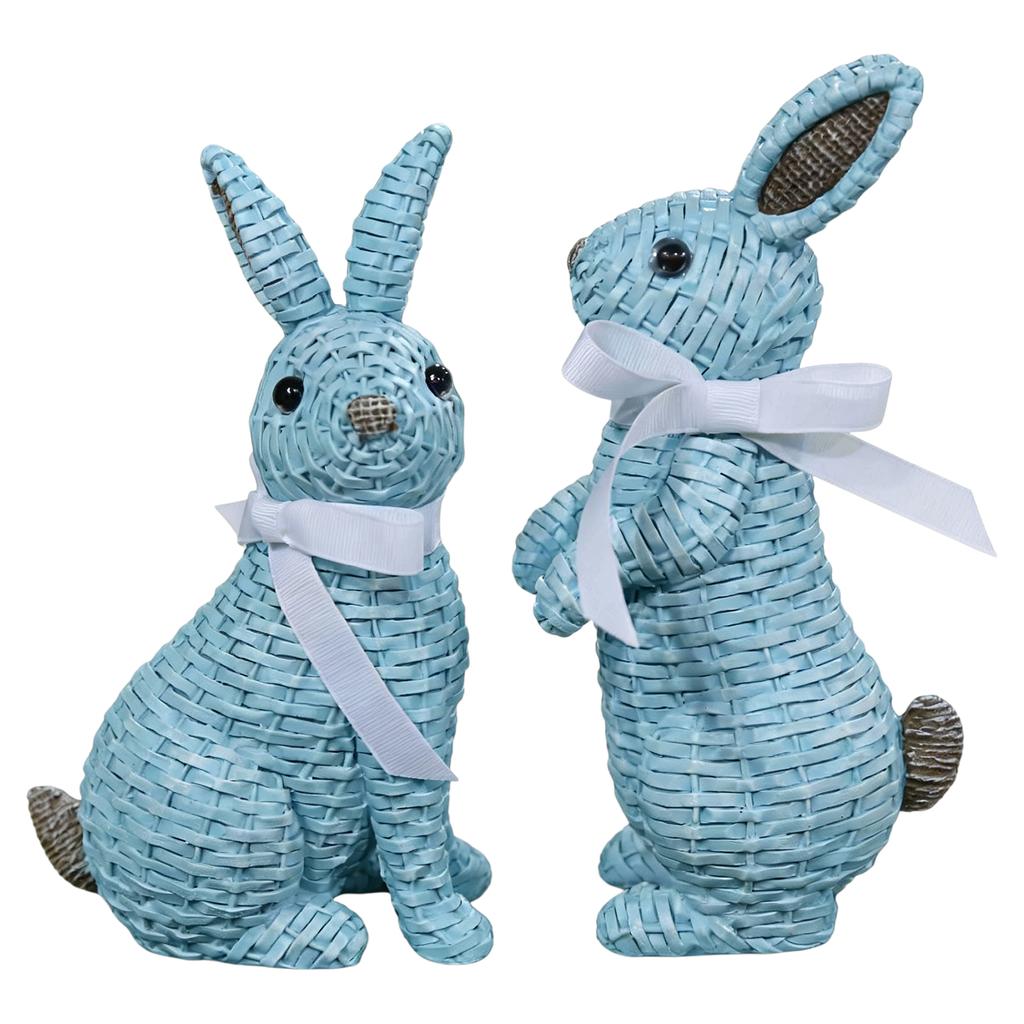 Resin Rattan Easter Bunny Vine Weaving Effect Wicker Bunny Decor Figurine Statue Decorative Ornament for Spring Table Decor