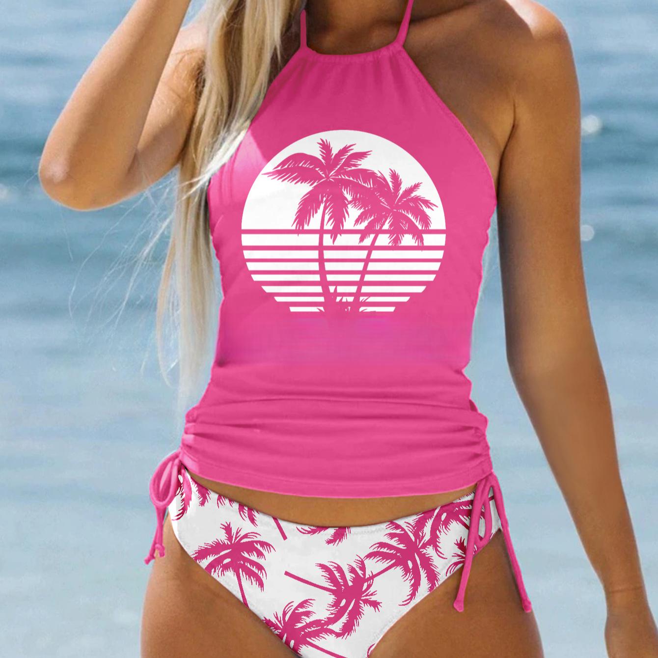 

Женский купальник-бикини-танкини синего цвета с принтом кокосовой пальмы S