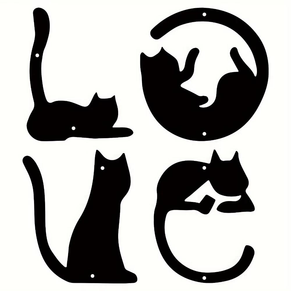 4pcs/set Cute Cat Metal Wall Decor - Abstract Home Wall Art for Room Decoration. Gothic Style, Ideal for Valentine's Day