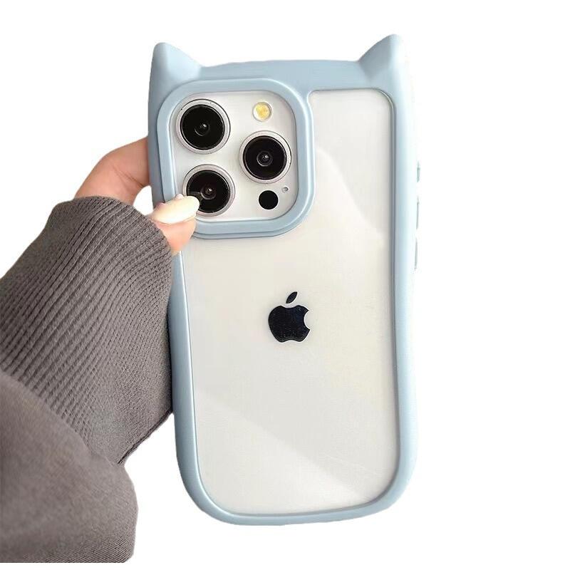 Applicable to Apple 16Promax cat ear silicone mobile phone case creative new iPhone16 transparent anti-drop protective case