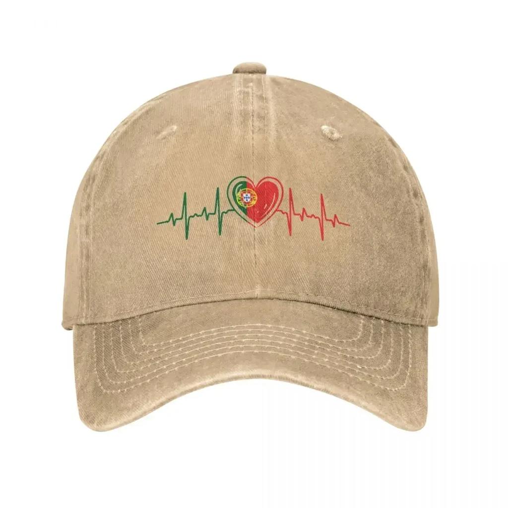 Proud Portuguese Heartbeat Portugal Flag Baseball Cap for Unisex Women Distressed Cotton Sun Cap Outdoor Running Golf Hats Cap