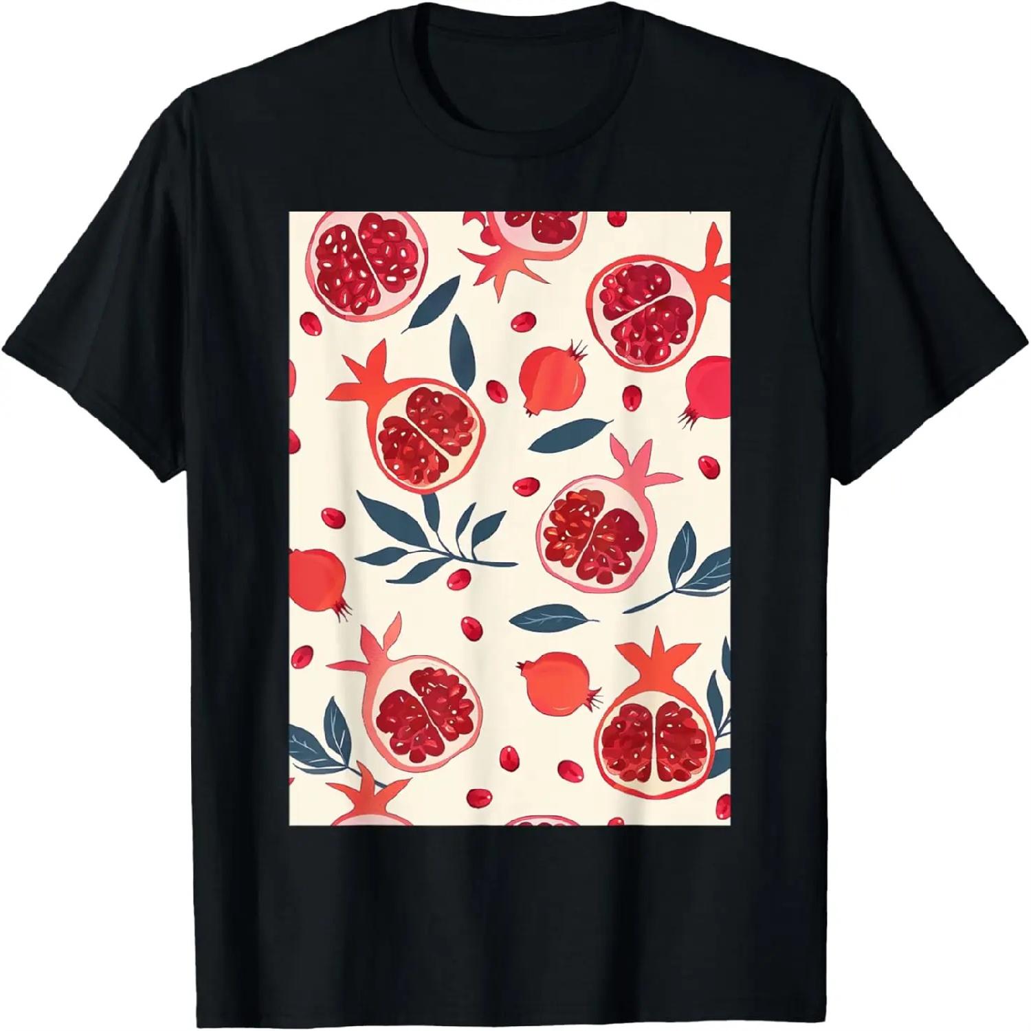 Minimalist Pattern Art Pomegranate Fruit T-Shirt S