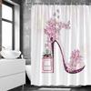 Sexy Woman White Shower Curtains Highland Cow Palm Leaf Ink Flower Bird Polyester Fabric Washable Bathroom Decor Bath Curtain