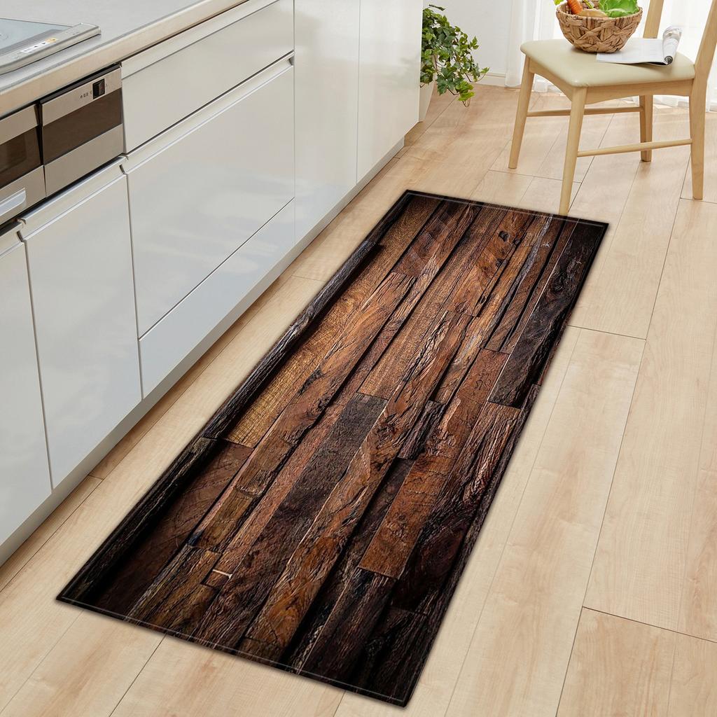 Wood Grain Household Door Mat Kitchen Absorbent Strip Bathroom Non-Slip Floor Mat Living Room Bedroom Carpet