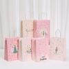 12/30pcs  Pink Christmas Paper Gift Tote Bags with Handles Holiday Party Favor Bags for Packing Small Gifts