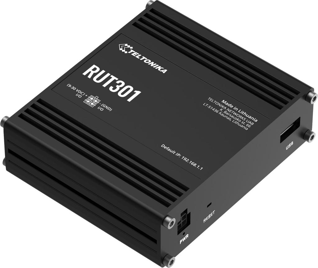 Teltonika RUT301000000 Industrial Router, 5-Port 10/100 Ethernet, USB, I/O