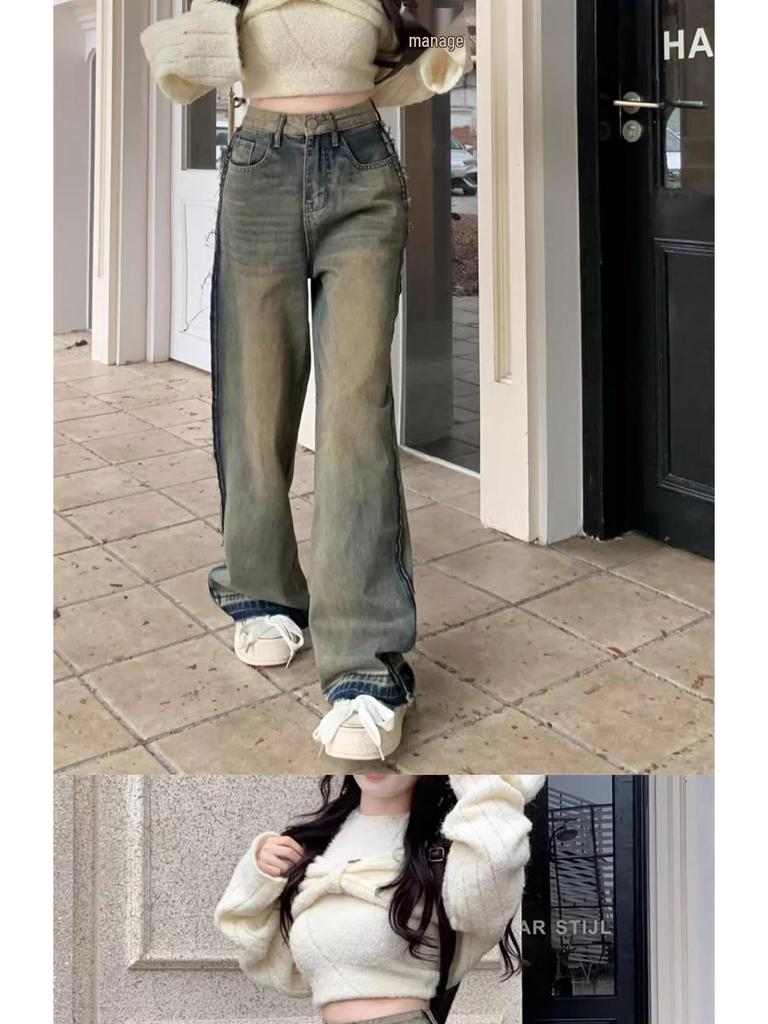 Women's Plus Size High Waist Wide Leg Distressed Jeans - Autumn Fashion