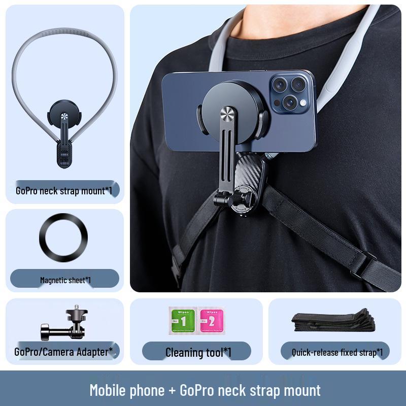 Neck-Mount Magnetic Anti-Shake Phone Stand for First-Person Shooting & Live Streaming