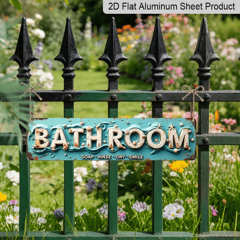 2D Flat 1pc, 15.7×3.94inch Metal Signage Featuring A Rustic Coastal Theme with Seafoam Green Waves and Starfish, Aluminum Decorative Sign