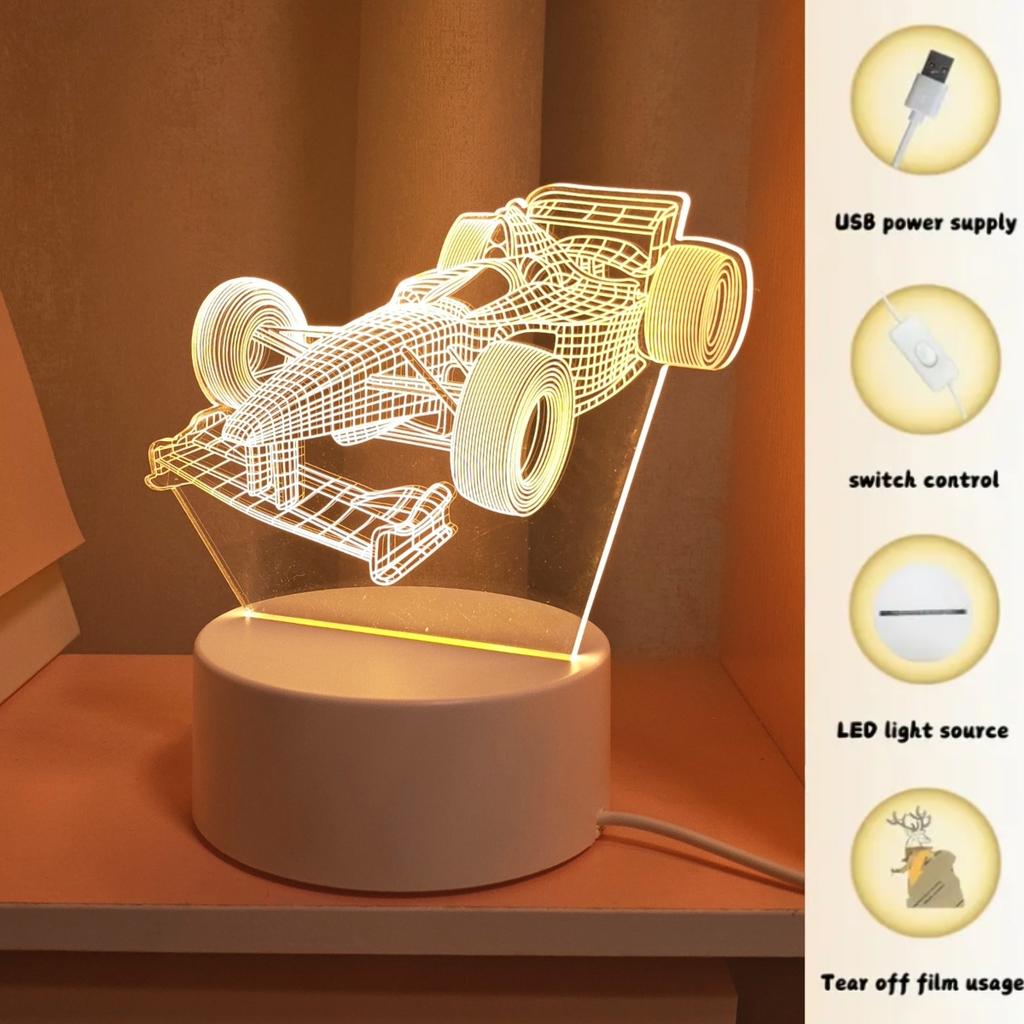 3D racing pattern night light, atmosphere decoration light, USB desk lamp, soft sleep light, gift light
