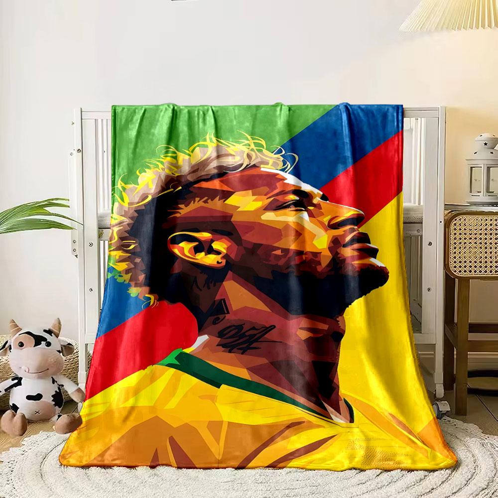 

A colorful geometric portrait with bold diagonal stripes in the background. for all seasons blanket lunch break throw gift 80cm x 120cm