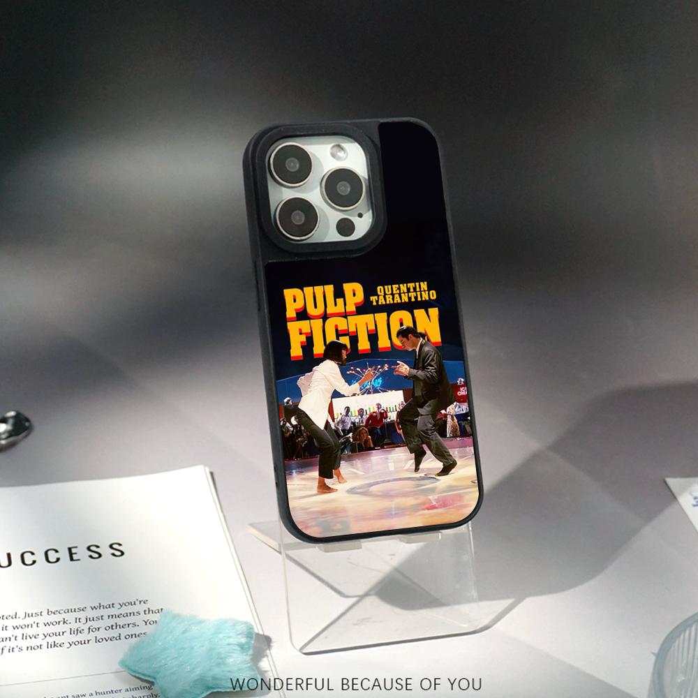Classic Movies Pulp Fictions Poster Phone Case for iPhone 17 16 E 15 14 13 12 Pro Max Sheepskin Silver-edged Protective Case