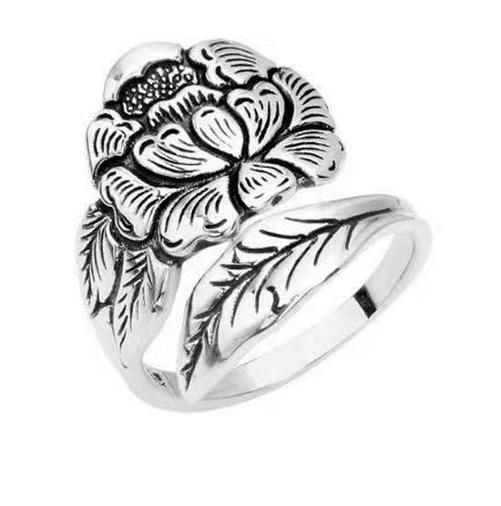 

Retro Chinese Peony Flower Ring: Adjustable Prosperity & Luck for Women