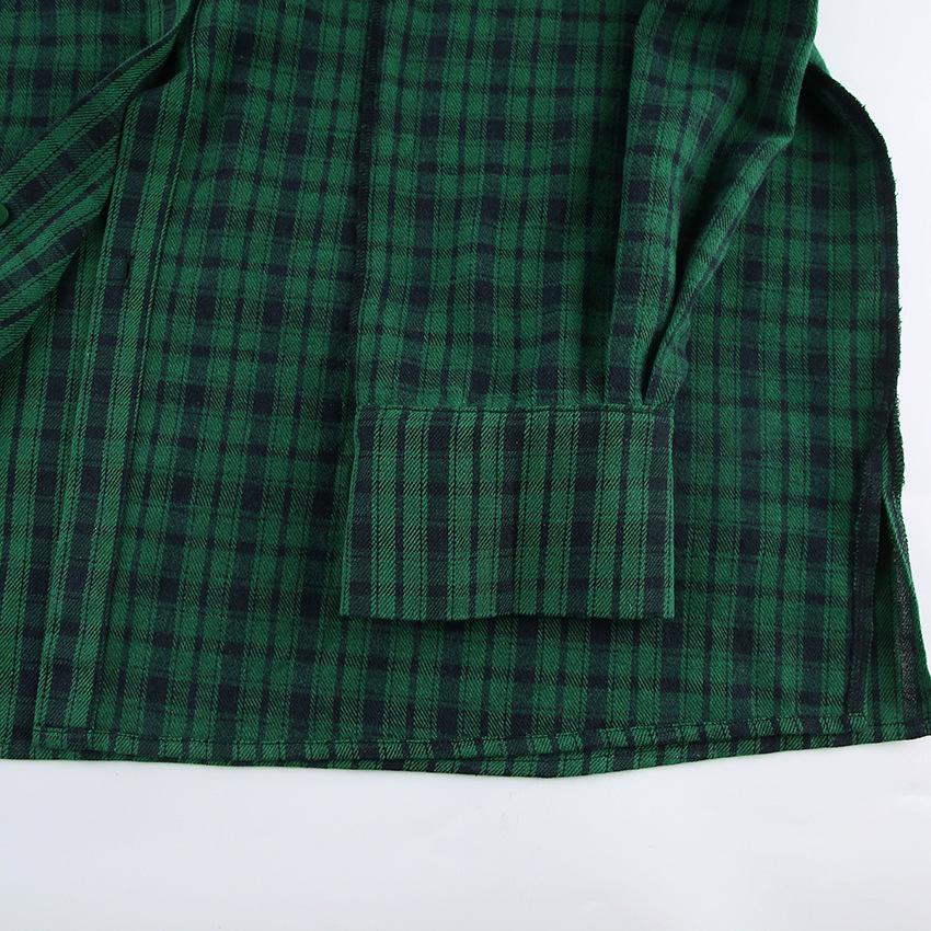 New American Retro Green Plaid Shirt Niche Loose Long Sleeve Shirt Women