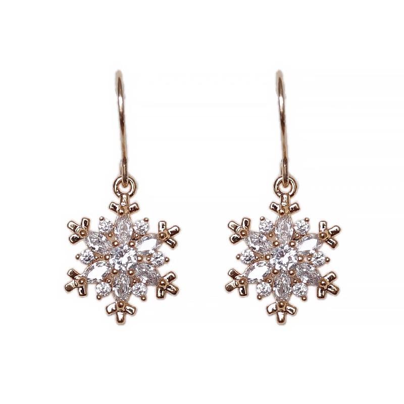 Rose Gold Snowflake Full Drill Zirconia Earrings Exquisite Niche Hundreds of Senior Sense of Autumn and Winter Light Luxury Models Earrings Female