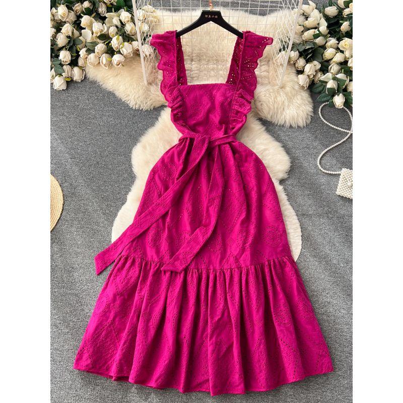 Flying Sleeve Cut Out Embroidered Stylish Slip Dress