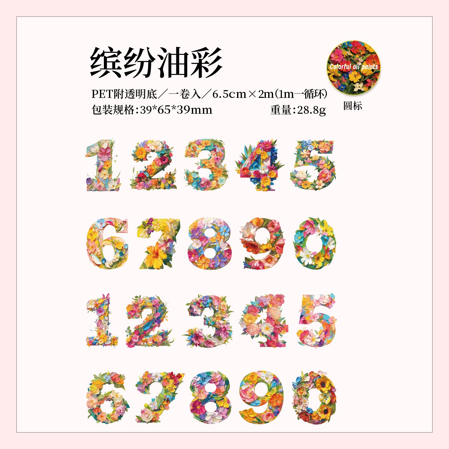 

65mm*2m/Roll Digital Flowers PET Tape Spring Flower Masking Tape DIY Scrapbooking Sticker Journal Planner Aesthetic Stationery 2m per roll