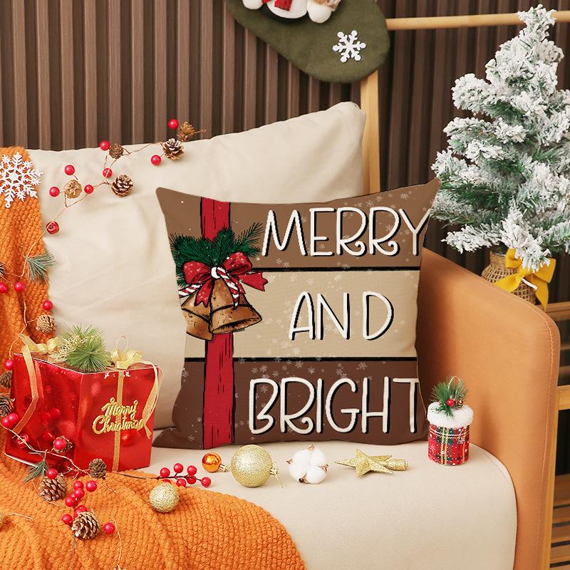 New Christmas Set Linen Pillow Plaid Snowman Print Cushion Indoor Holiday Decoration Sofa Cushion