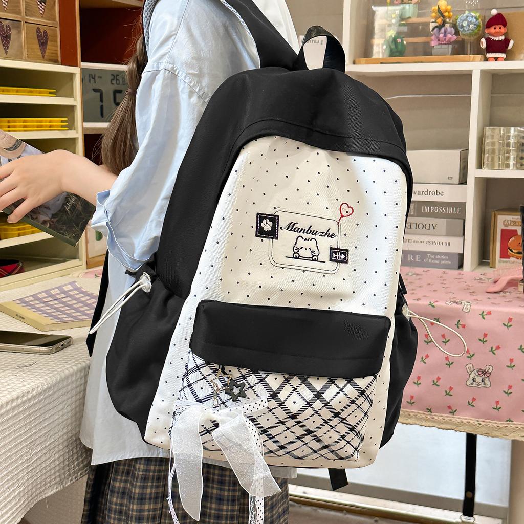 Schoolbag New Cute Cat Backpack Female Elementary School Bag Large Capacity Simple Commuter Backpack Junior High School Student