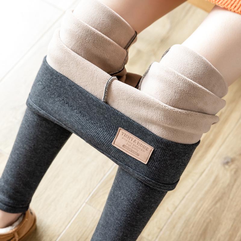 Plus Size Women's High Waist Fleece-Lined Lambswool Leggings for Autumn/Winter - Fits Up to 200 lbs