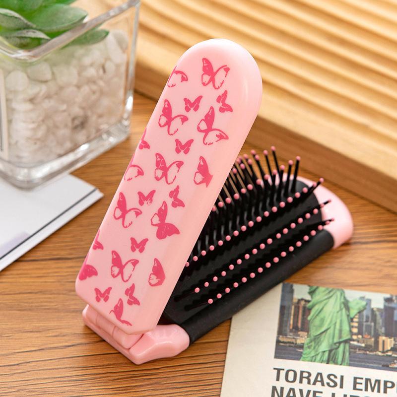 BEPAN Portable Folding Hair Comb Smooth Hair Cute Cartoon Print Air Cushion Combs 2 in 1 Integrated Comb and Mirror  Massage Comb