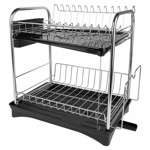 Leimish Two-Tier Dish Drainer, Stainless Steel, Rust-Proof, Automatic Drainage, Dish Drainer, Dish Holder, Chopstick Holder, Large Capacity, Kitchen S