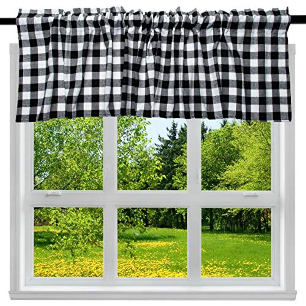 Buffalo Black And White Plaid Window Mantle Farmhouse Curtain Finished Decorative Half Curtain Through Rod Pocket Curtain Short Curtain