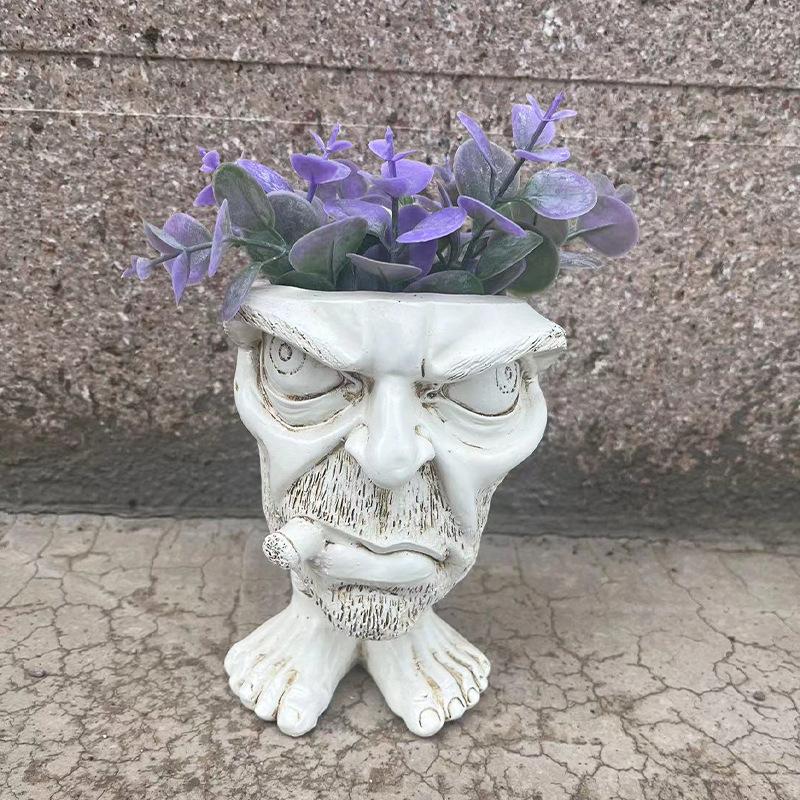 Muggly's The Face Statue Planter Funny Flower Pot Sculpture Funny Expression Plant Pots Planters Succulent Pot Home Ornaments
